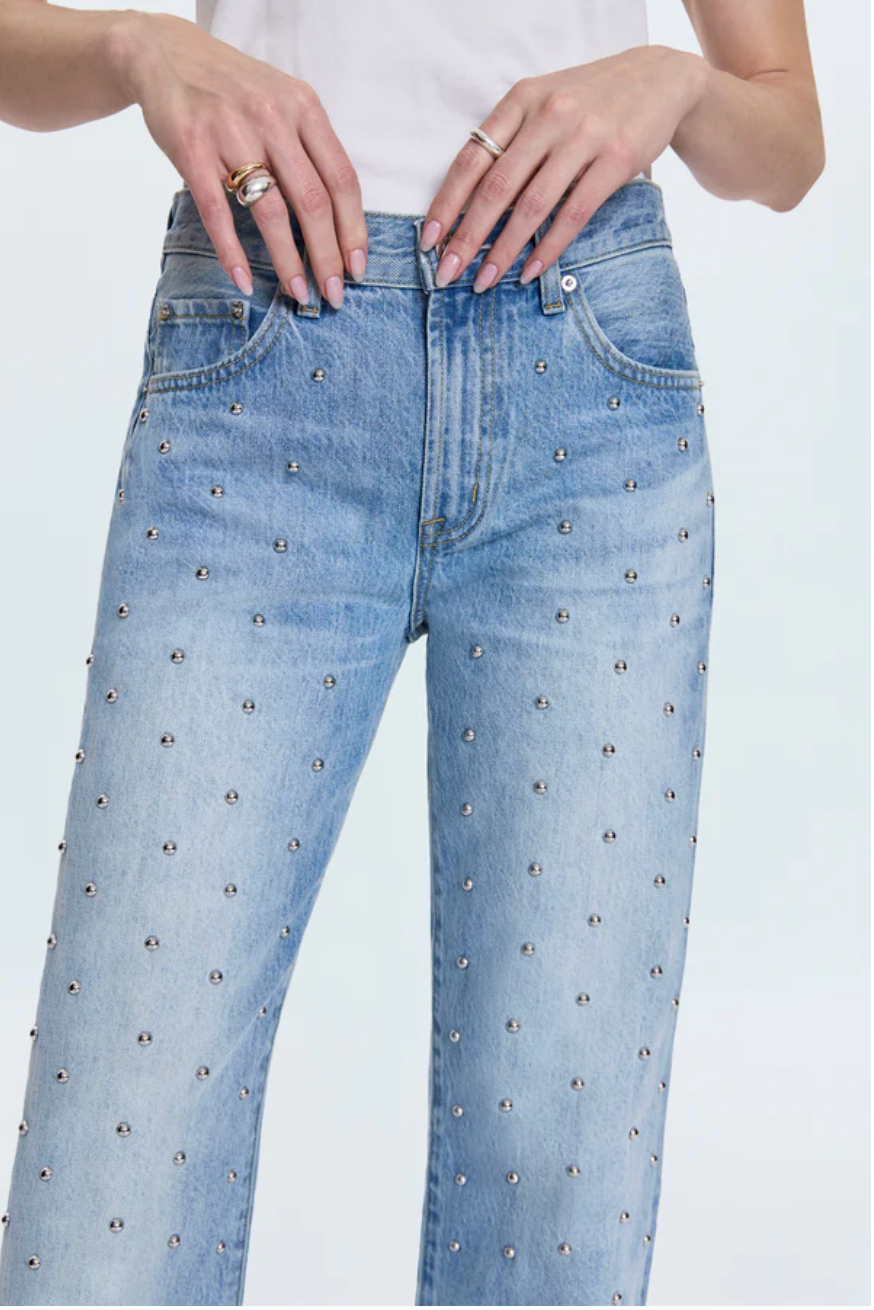 Lexi Pistola Mid Rise Bowed Studded Denim Jeans