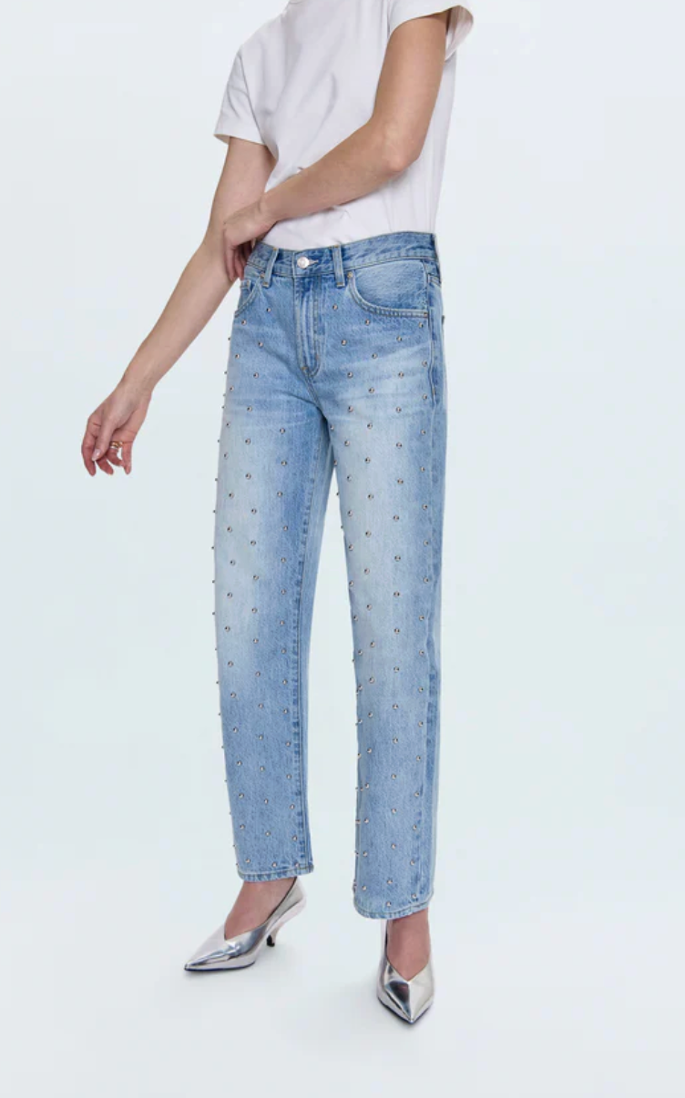 Lexi Pistola Mid Rise Bowed Studded Denim Jeans