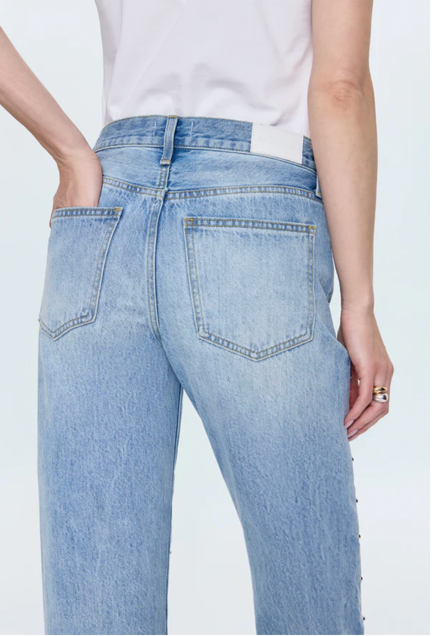 Lexi Pistola Mid Rise Bowed Studded Denim Jeans