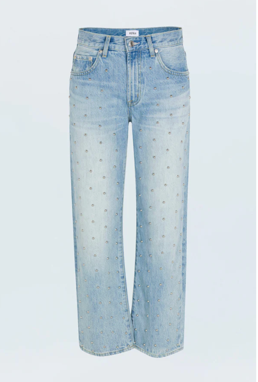 Lexi Pistola Mid Rise Bowed Studded Denim Jeans