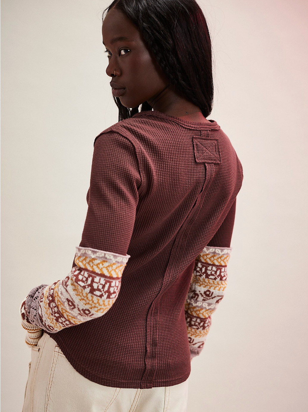 We the Free People All in Cuff Long Sleeve thermal waffle tee