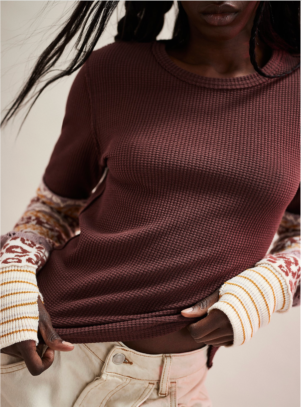 We the Free People All in Cuff Long Sleeve thermal waffle tee