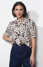 Delilah Scarf Neck Short Puff Sleeve Printed blouse