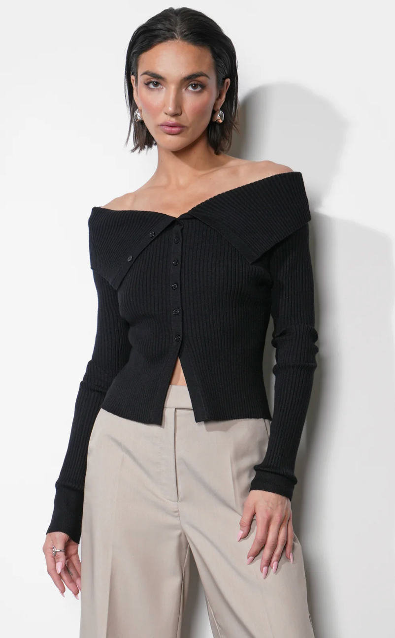 Linnea Button Down Off Shoulder Sweater Top