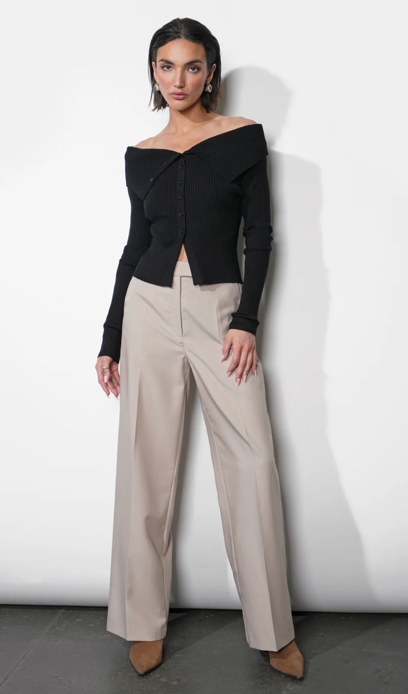 Linnea Button Down Off Shoulder Sweater Top