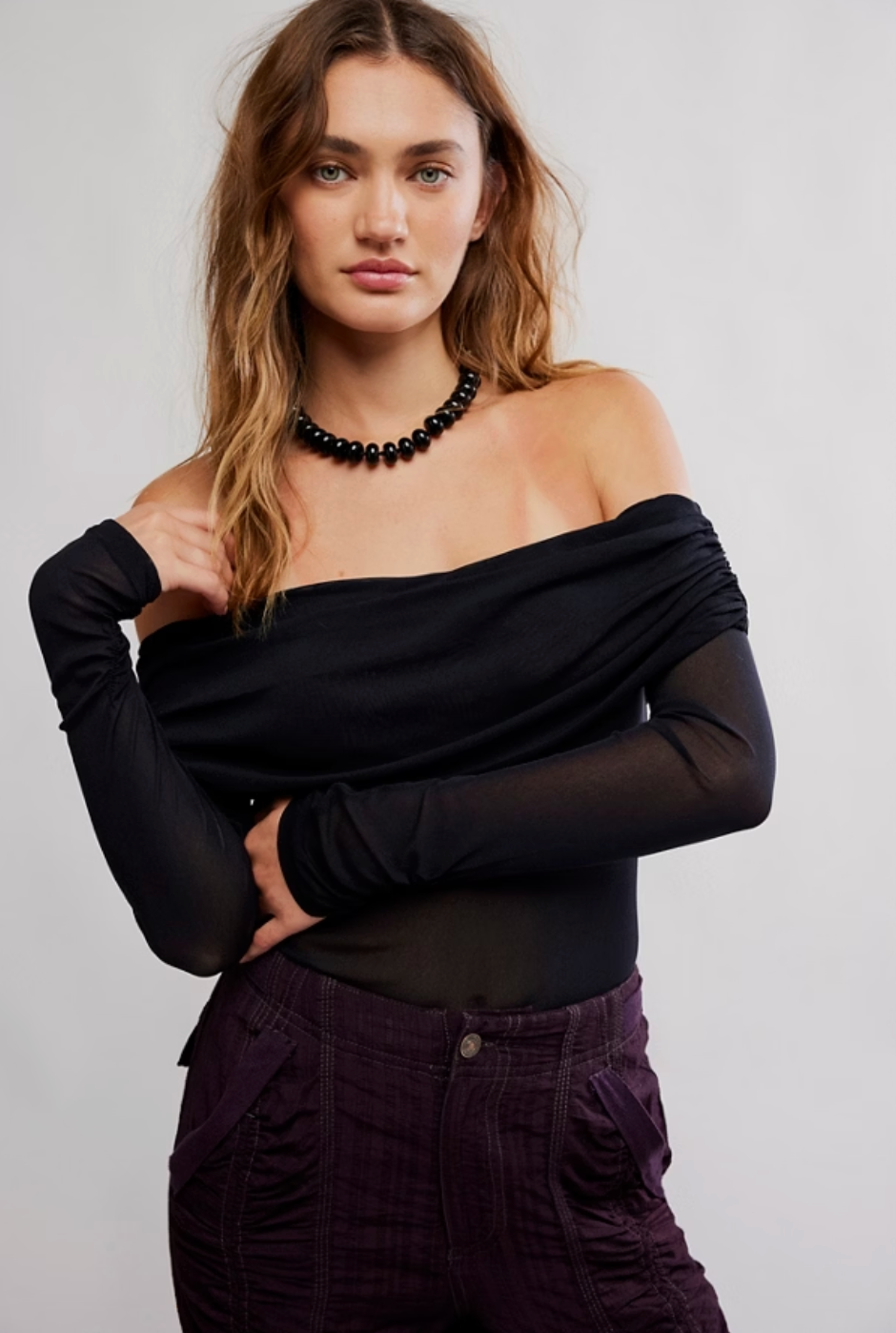 Free People Forget Me Not Black Bodysuit