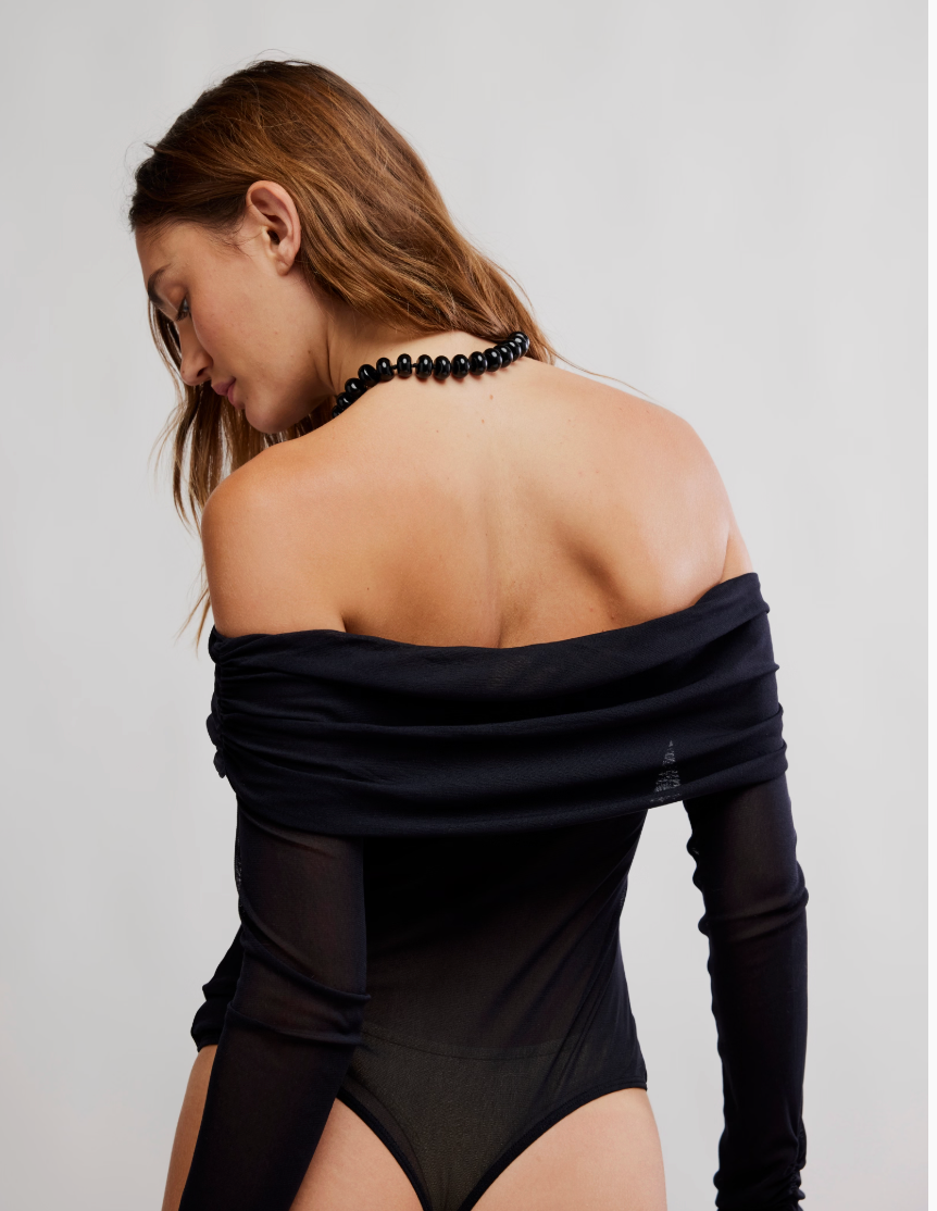 Free People Forget Me Not Black Bodysuit