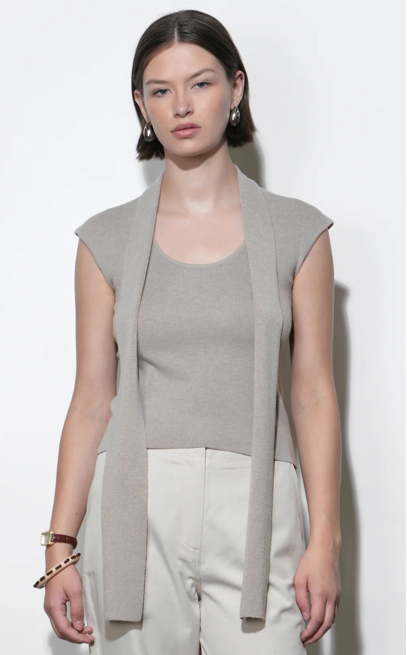 Hannah Cap Sleeve Scarf Knit Sweater Top