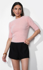Odette Fuzzy Elbow Sleeve Knit Sweater Top