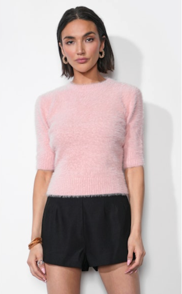 Odette Fuzzy Elbow Sleeve Knit Sweater Top