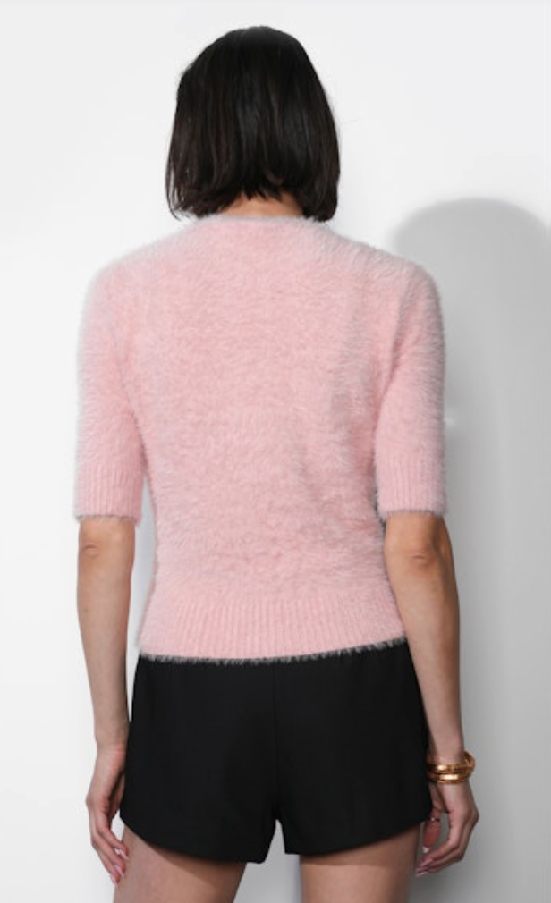 Odette Fuzzy Elbow Sleeve Knit Sweater Top