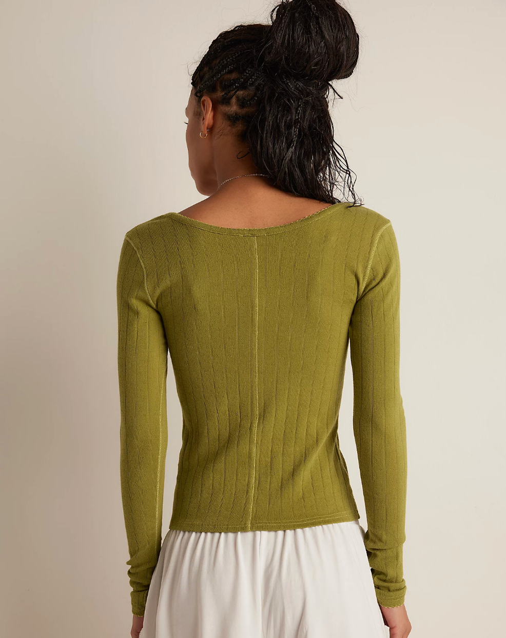 Free People End Game Pointelle Long Sleeve tee in Black or Sprouts Green
