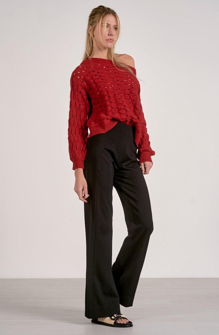 Adrienne Red Crochet Off the Shoulder Sweater
