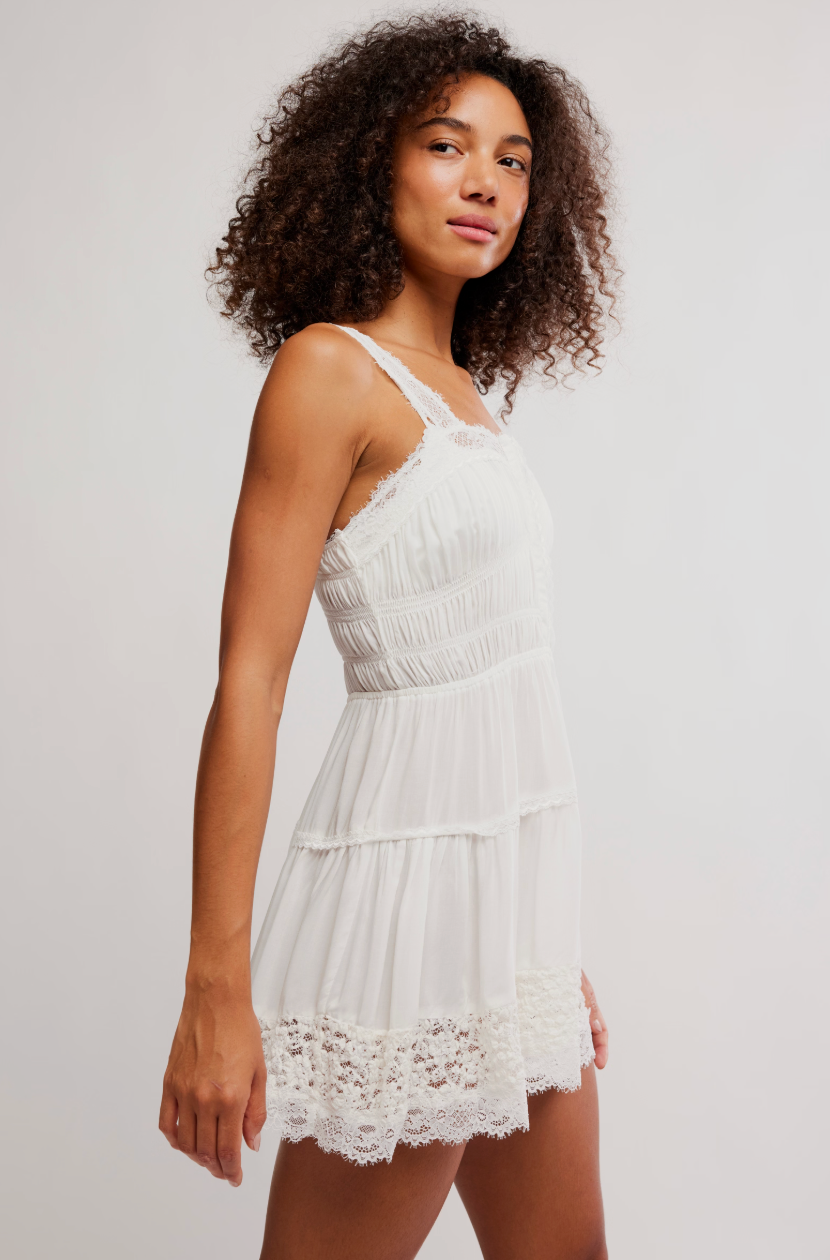 Free People So in Love Mini Slip Dress in Ivory White