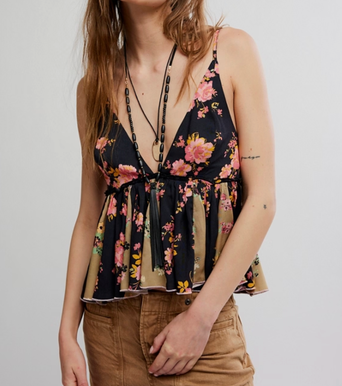 Free People Tillie Babydoll Top in Black Combo