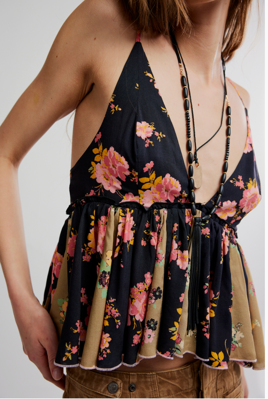 Free People Tillie Babydoll Top in Black Combo