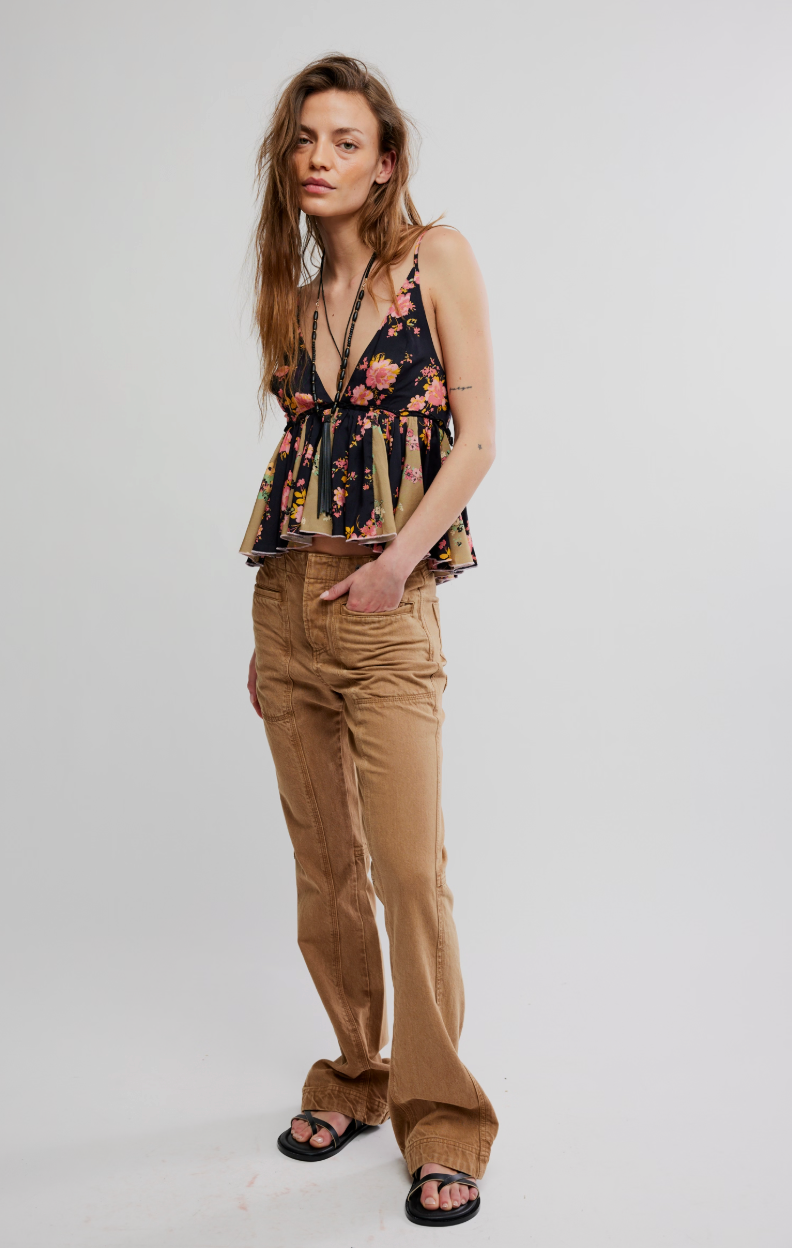 Free People Tillie Babydoll Top in Black Combo