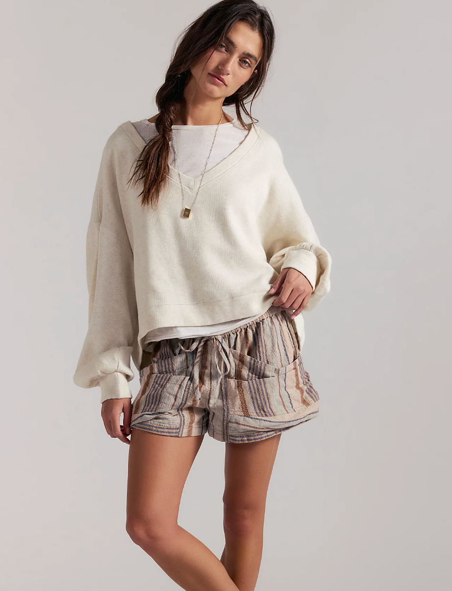 Free People Good Fortune Stripe Shorts in Washed Blue
