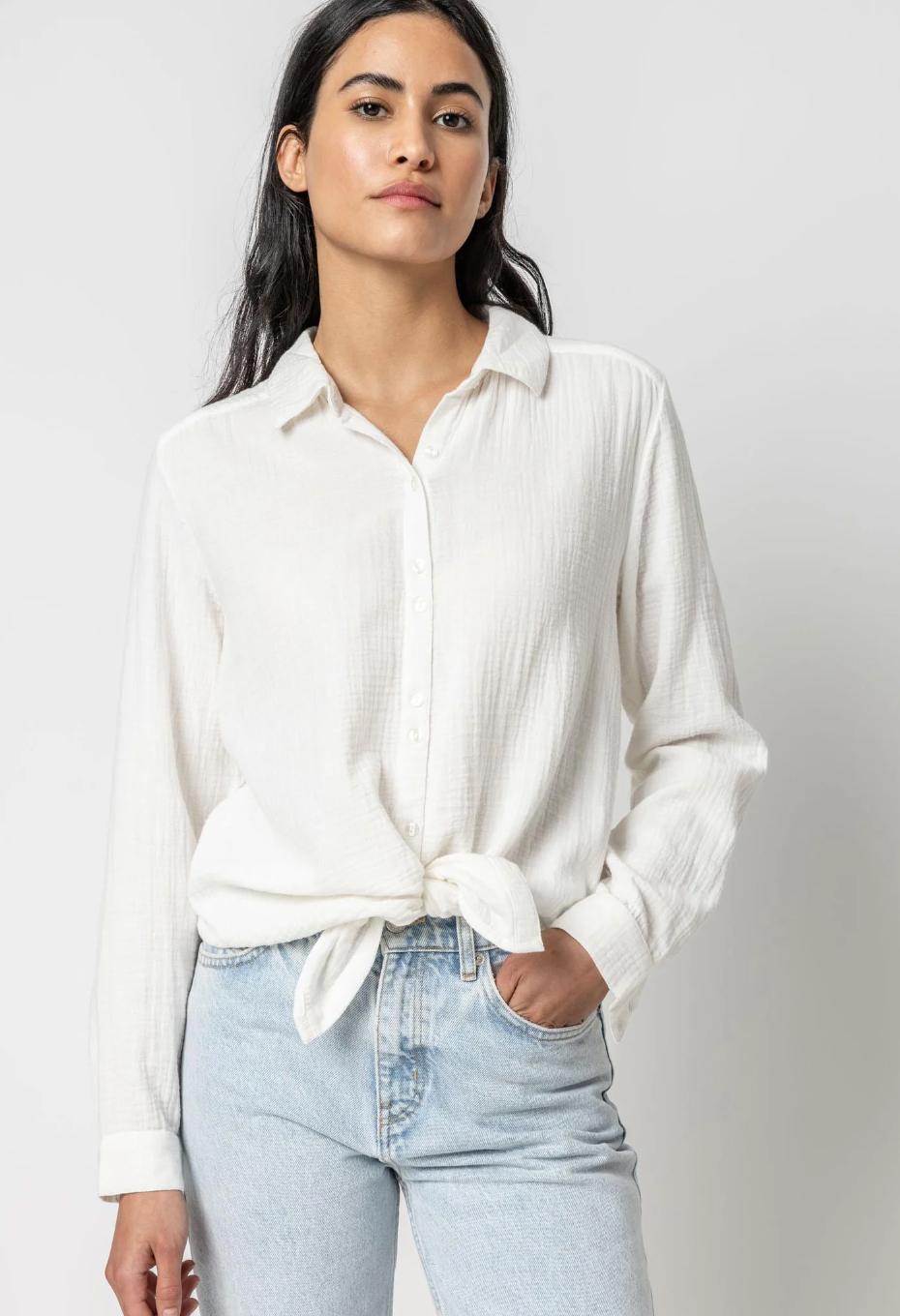 Lilla P Signature Gauze Button Down Shirt