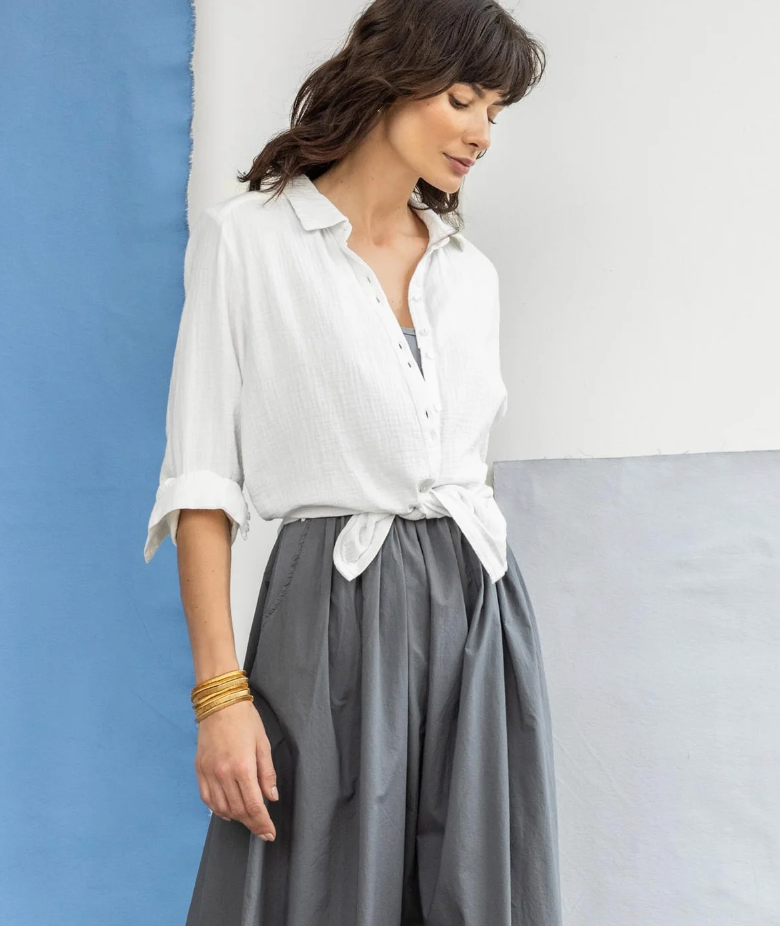 Lilla P Signature Gauze Button Down Shirt