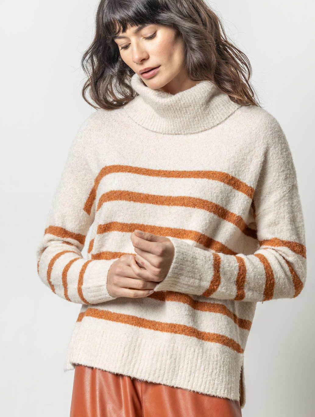 Lilla P Striped Chunky Turtleneck Sweater