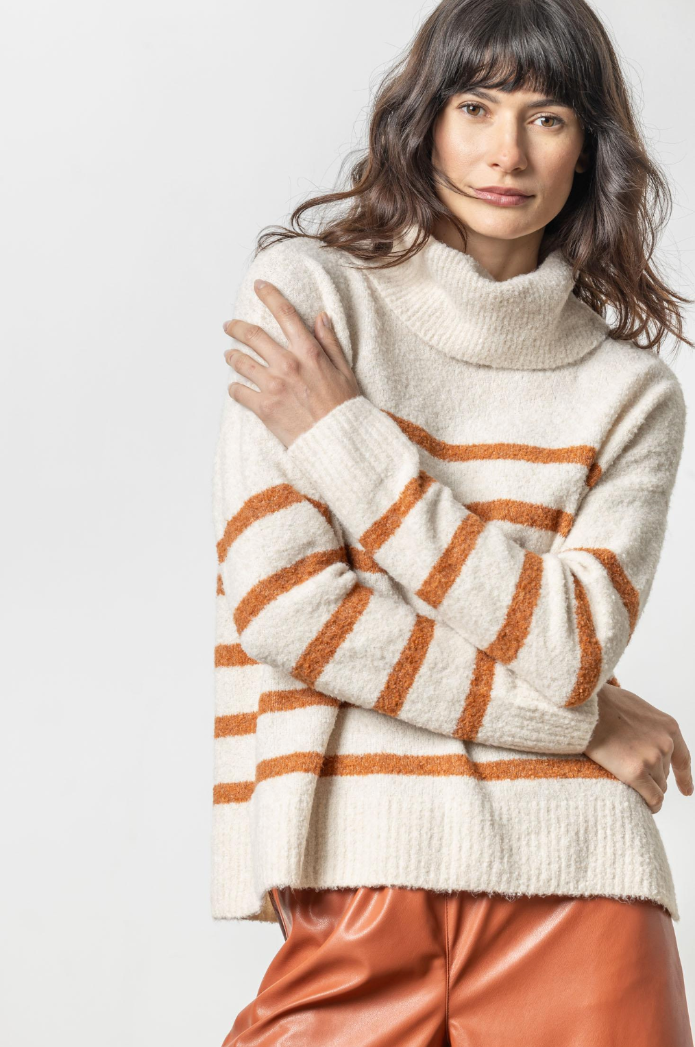 Lilla P Striped Chunky Turtleneck Sweater