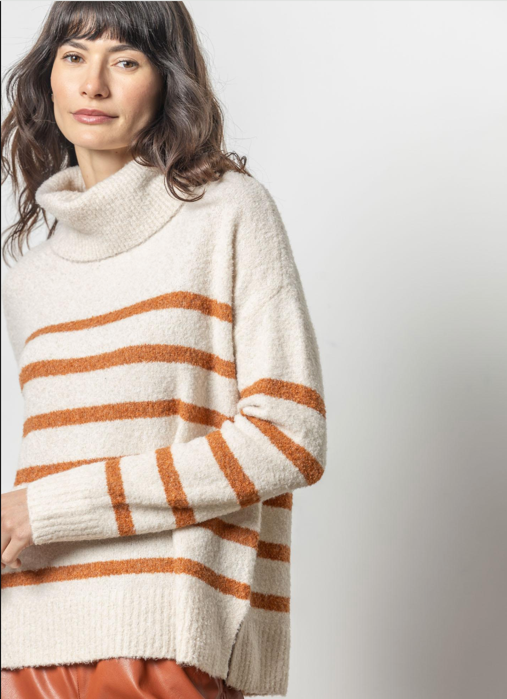 Lilla P Striped Chunky Turtleneck Sweater