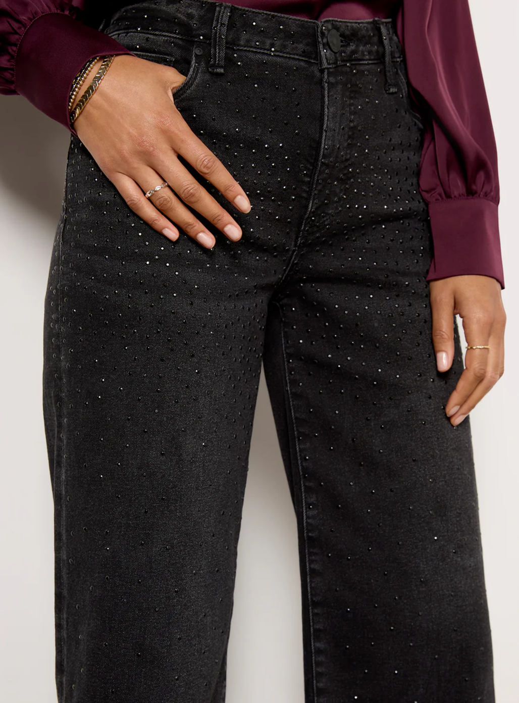 Kut from the Kloth Black Meg High Rise Fab Ab Wide Leg Illuminated Sparkle denim