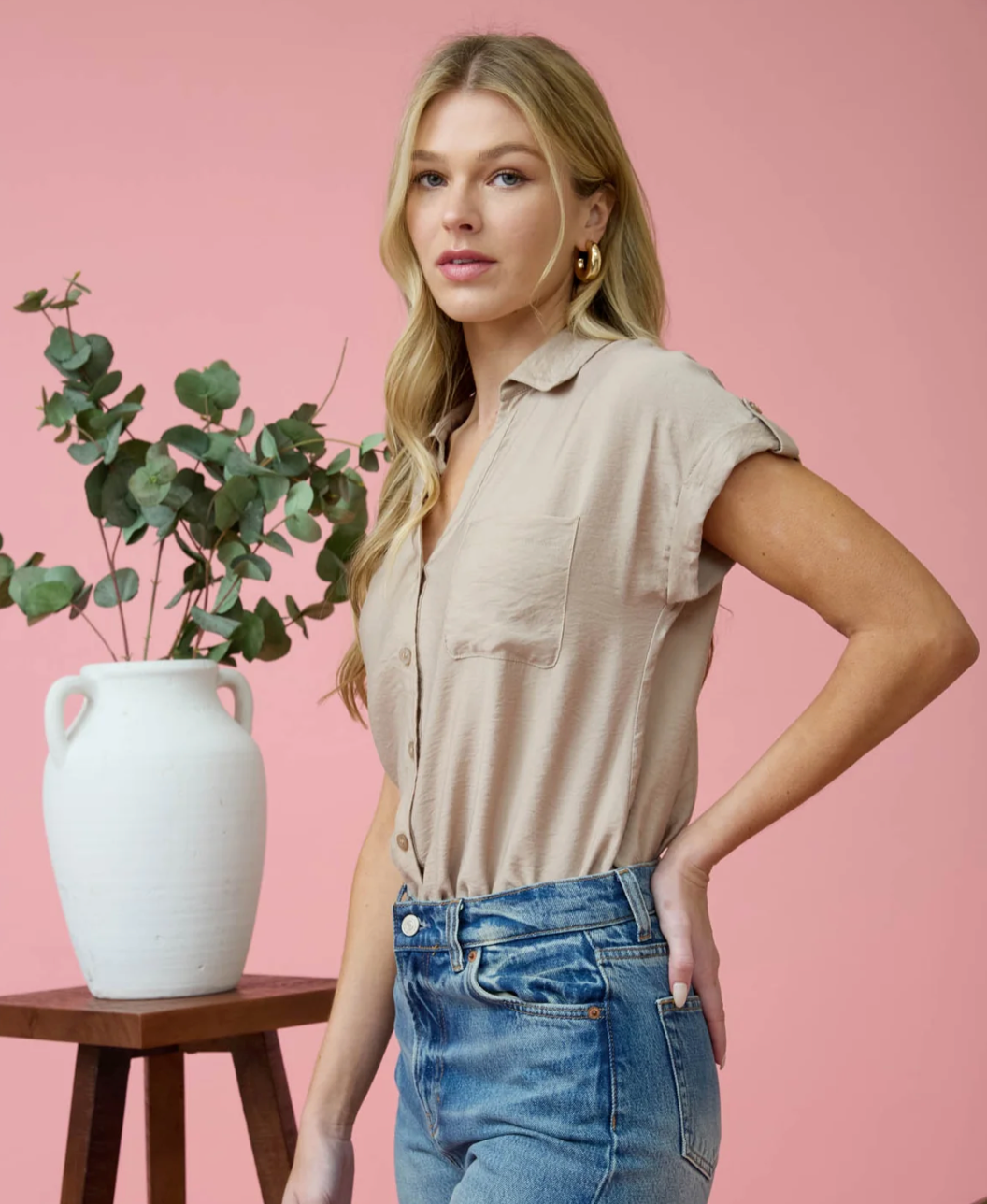 Mocha Short Sleeve Button down shirt