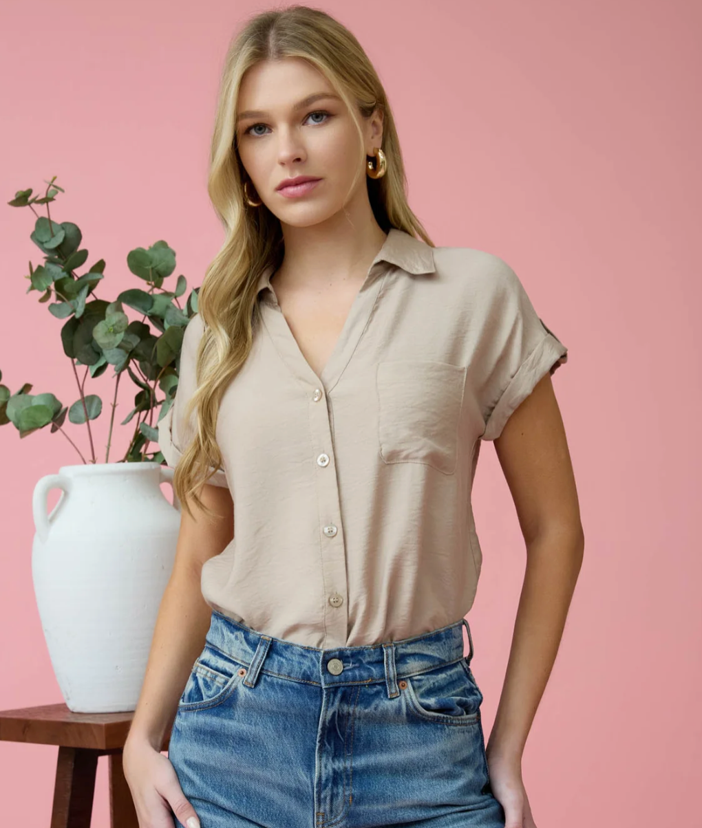 Mocha Short Sleeve Button down shirt