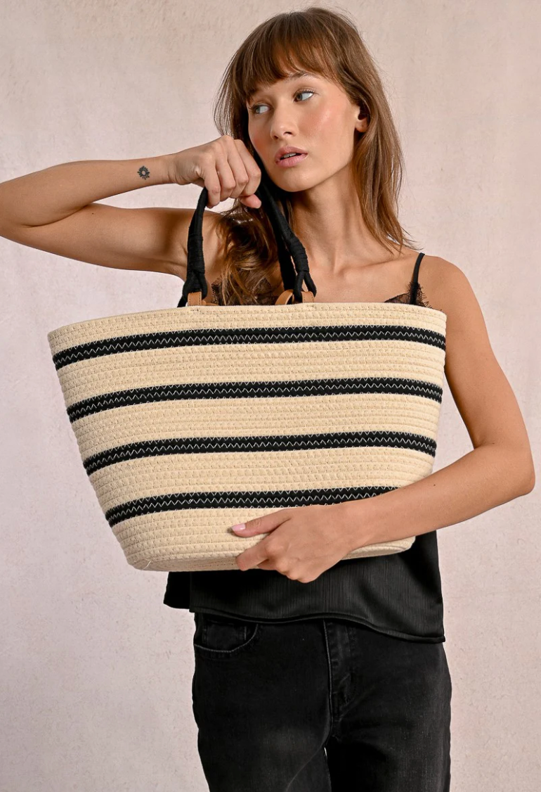 Woven Striped Tote Bag