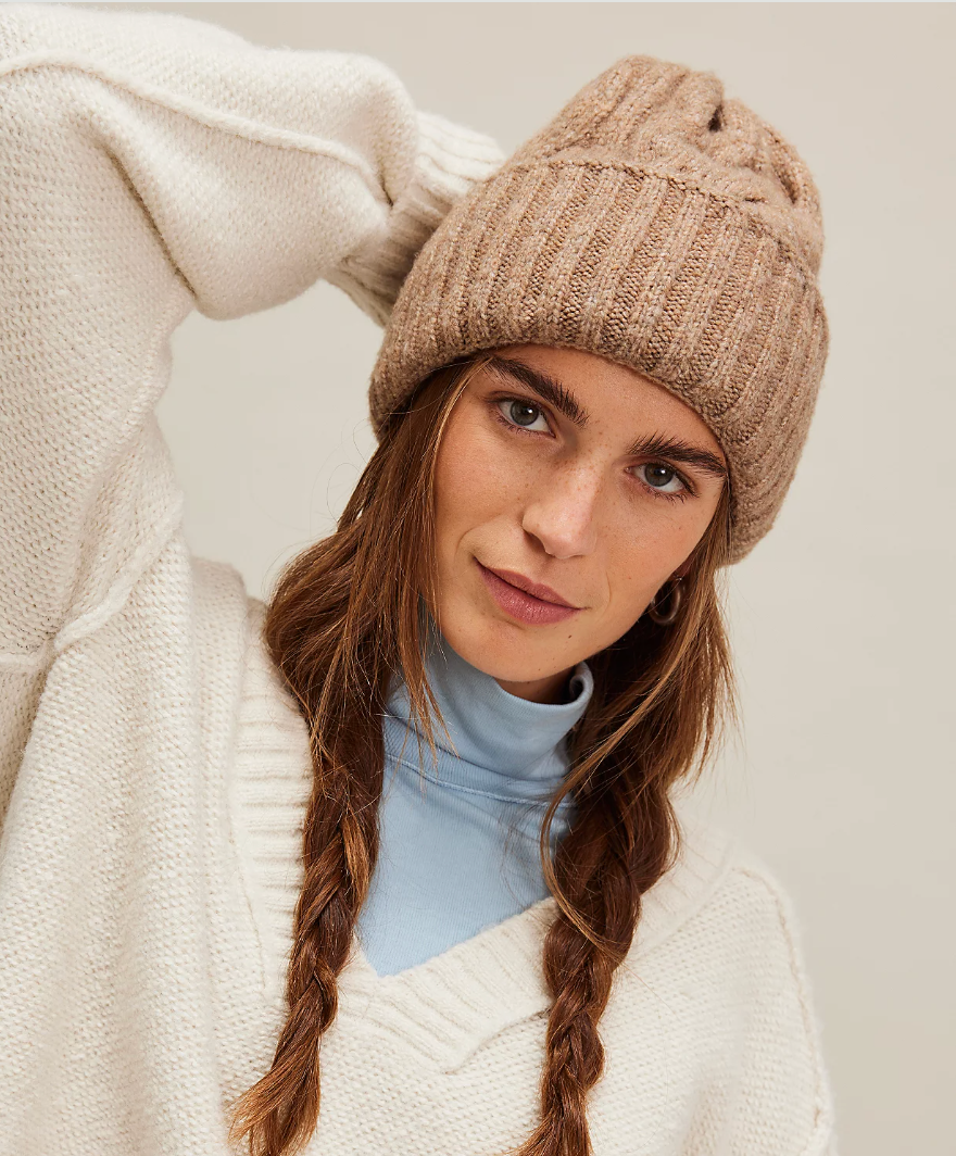 Free People Stretch Knit Coast Line Beanie Winter Hat