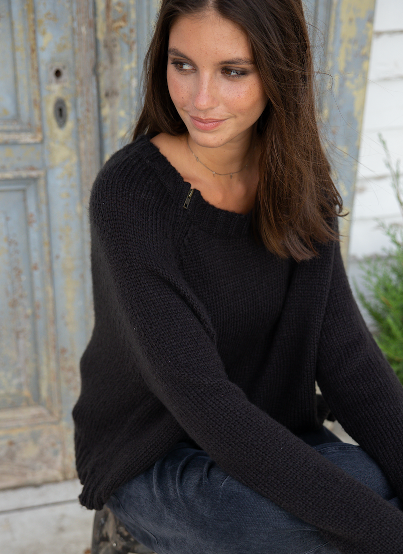 Wooden Ships Charlotte Zip Crew Chunky Sweater