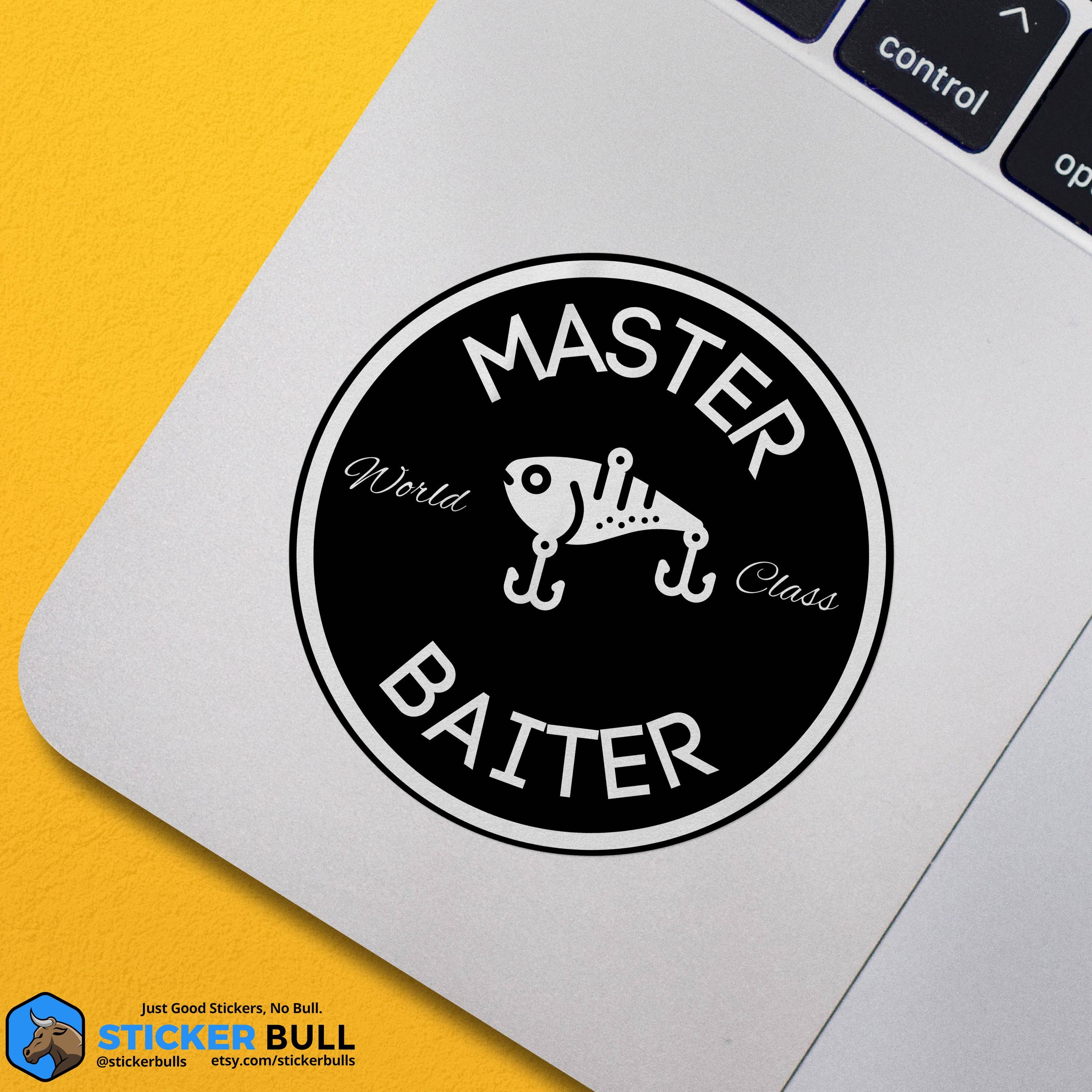 Sticker Bull - World Class Master Baiter Sticker, Swim Bait Sticker, Meme Sticker, Funny Waterproof Vinyl Sticker Decal for Laptop, Car, Hydroflask Sticker