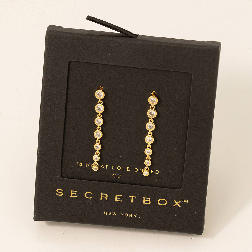 Gold Dipped Rhinestone Stud Chain Dangle Earrings