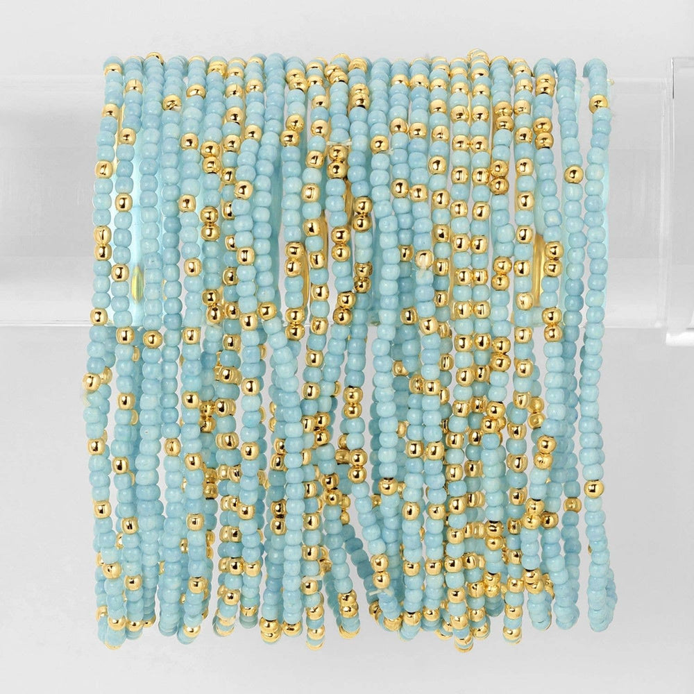 Splendid Iris Solid Color and Gold 2mm Seed Bead Stretch Bracelets