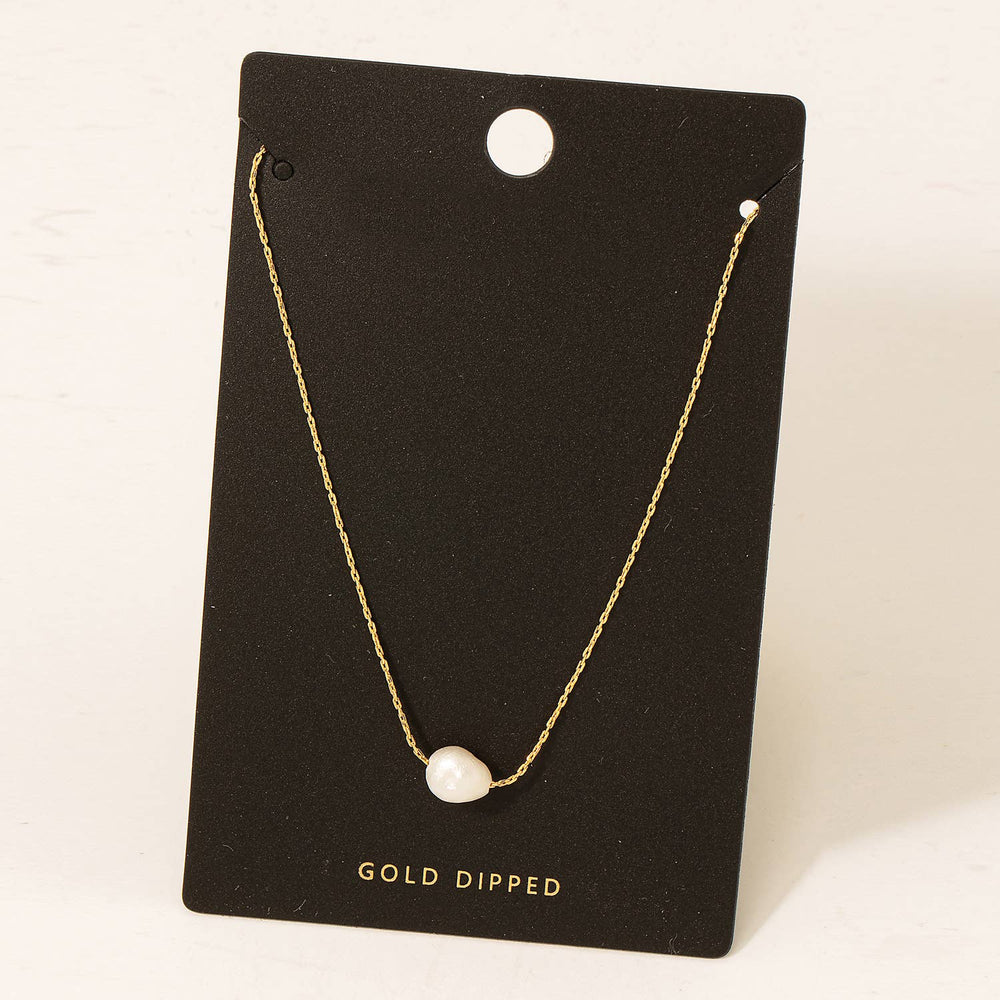 Gold Dipped Pearl Charm Dainty Chain Necklace