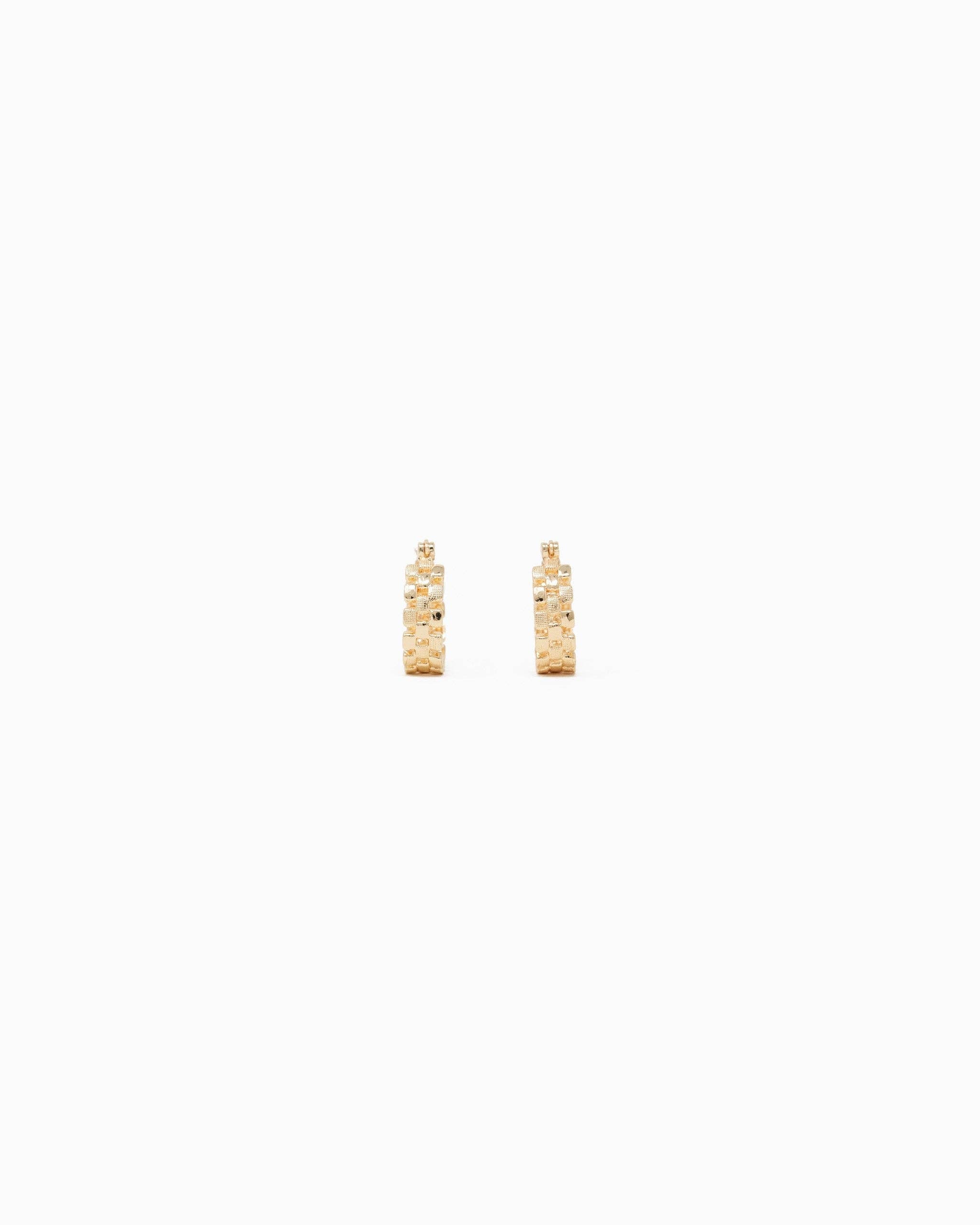 Checkered Pattern Cutout Gold Hoop Earrings