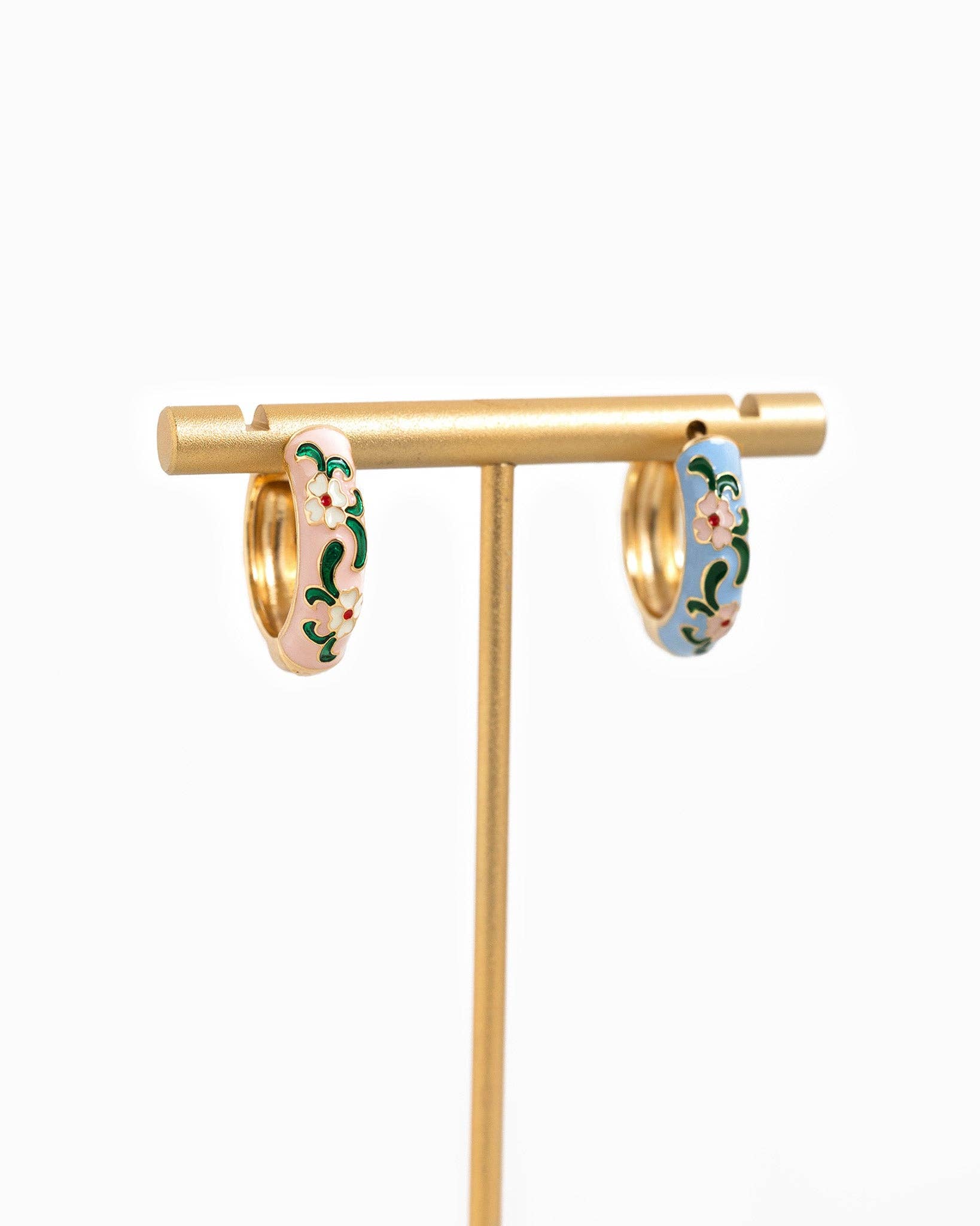 Vintage Colorful Floral Enamel Huggie Hoop Earrings