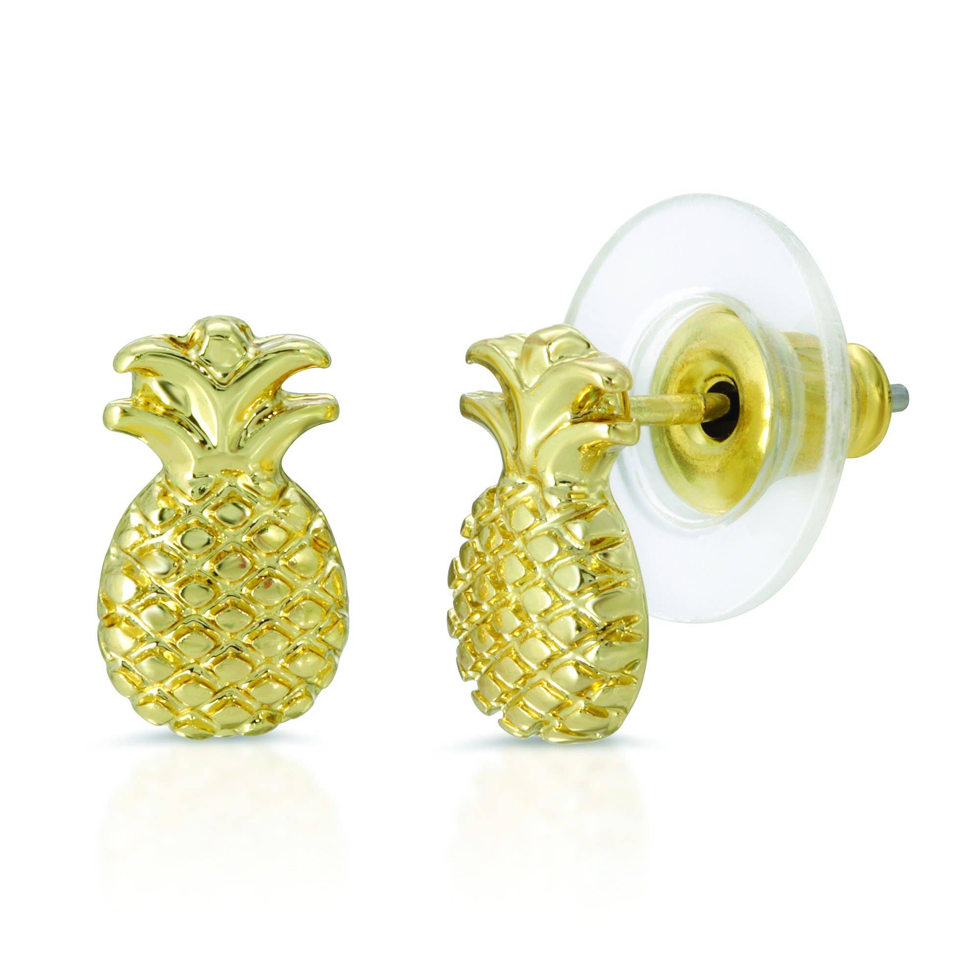 Lucky Feather New Moon Gold Stud Pineapple Earrings