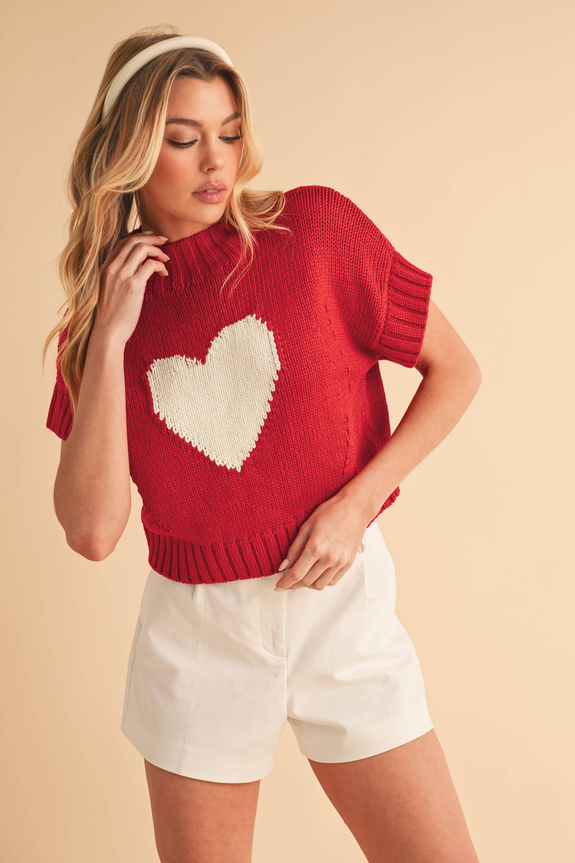 Red Heart Short Sleeve Sweater