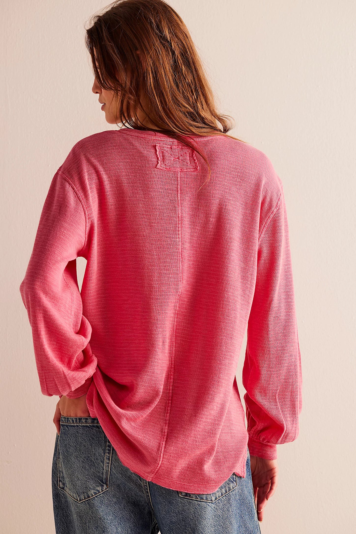 We the Free People SOUL Song Long Sleeve Tee in Dragonfruit Pink