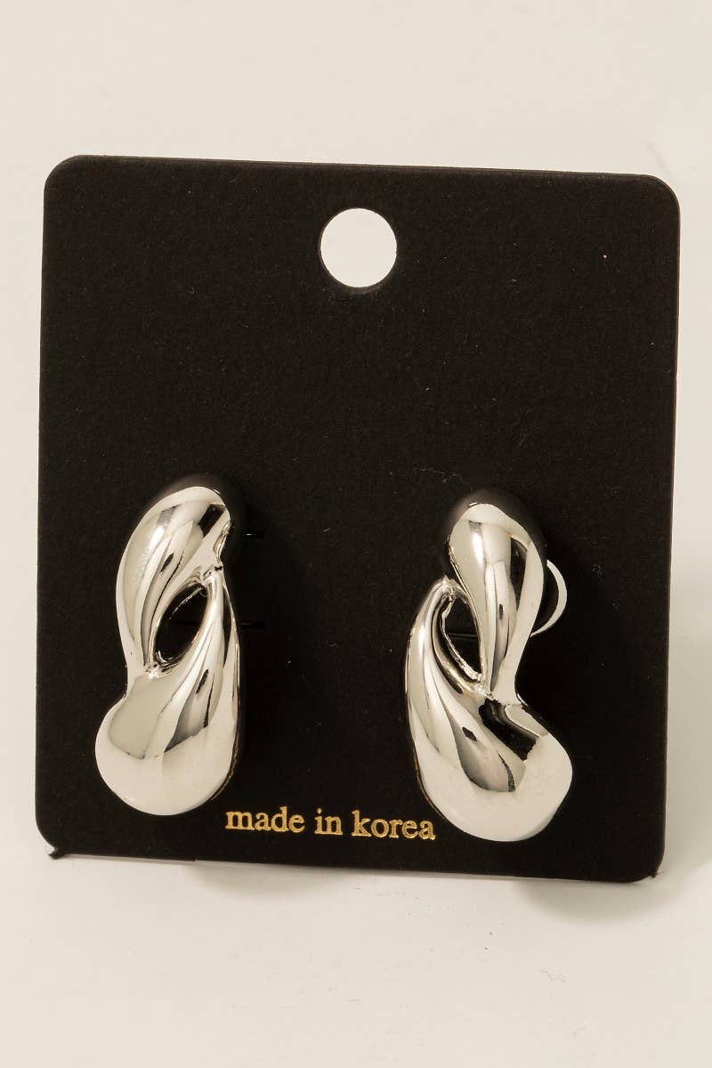 Chunky Double Metallic Tear Drop Stud Earrings