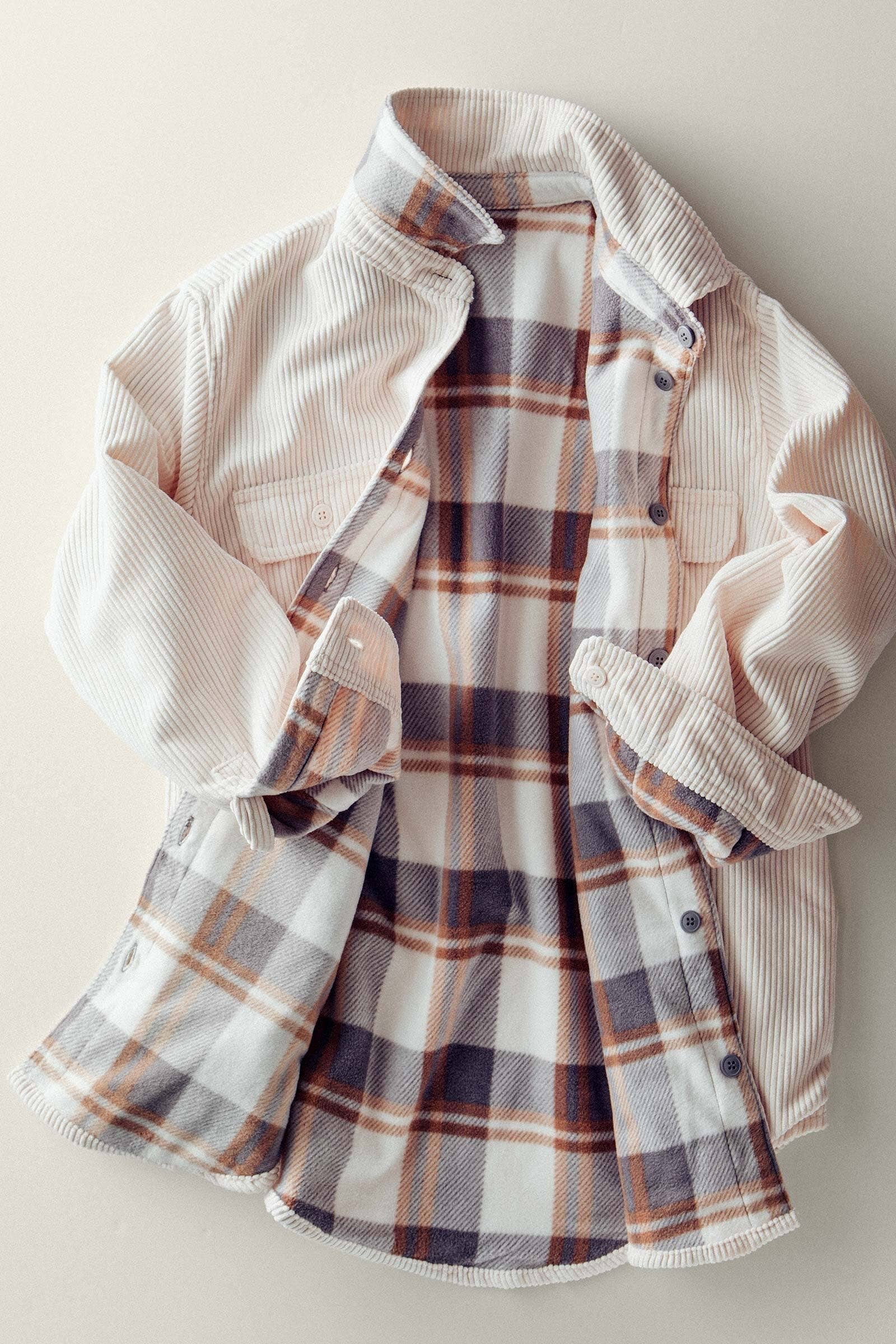 Urban Daizy Plaid Lined Corduroy Flannel Shacket