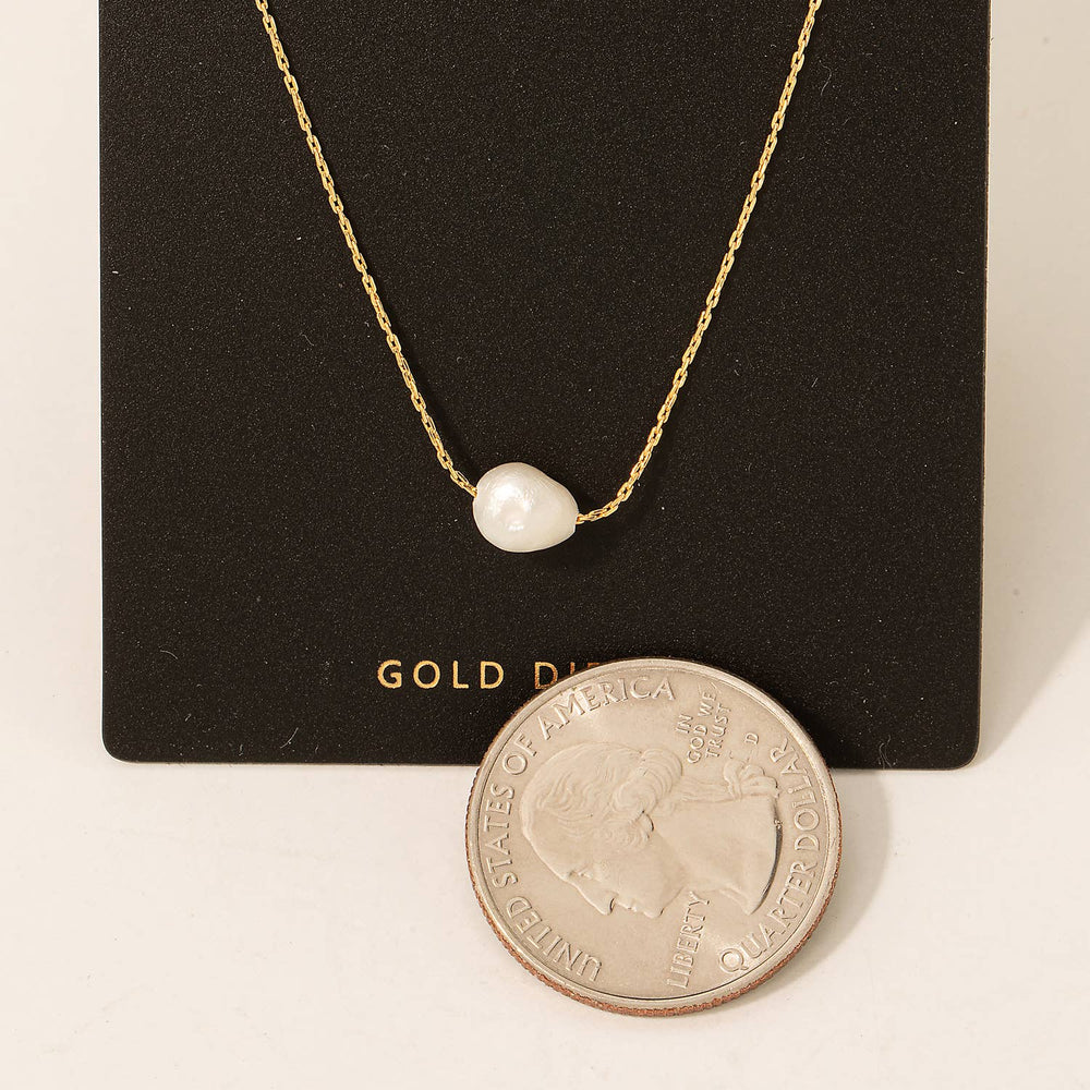 Gold Dipped Pearl Charm Dainty Chain Necklace
