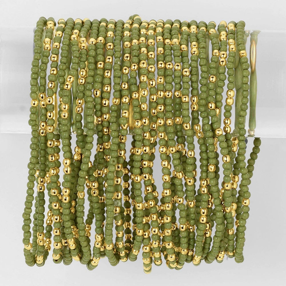 Splendid Iris Solid Color and Gold 2mm Seed Bead Stretch Bracelets
