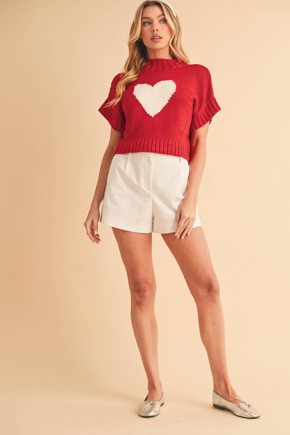 Red Heart Short Sleeve Sweater