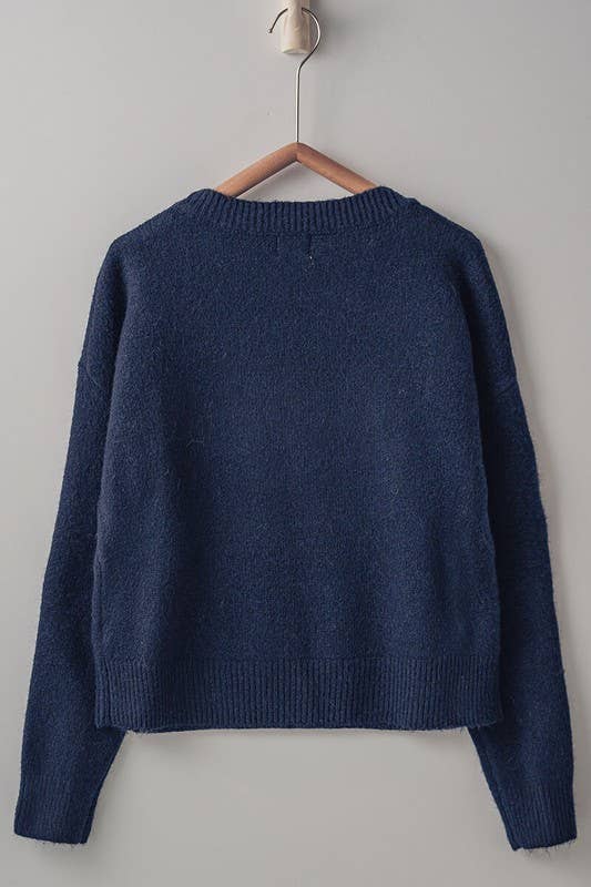 Embroidered Red Lobster Nautical Navy Sweater