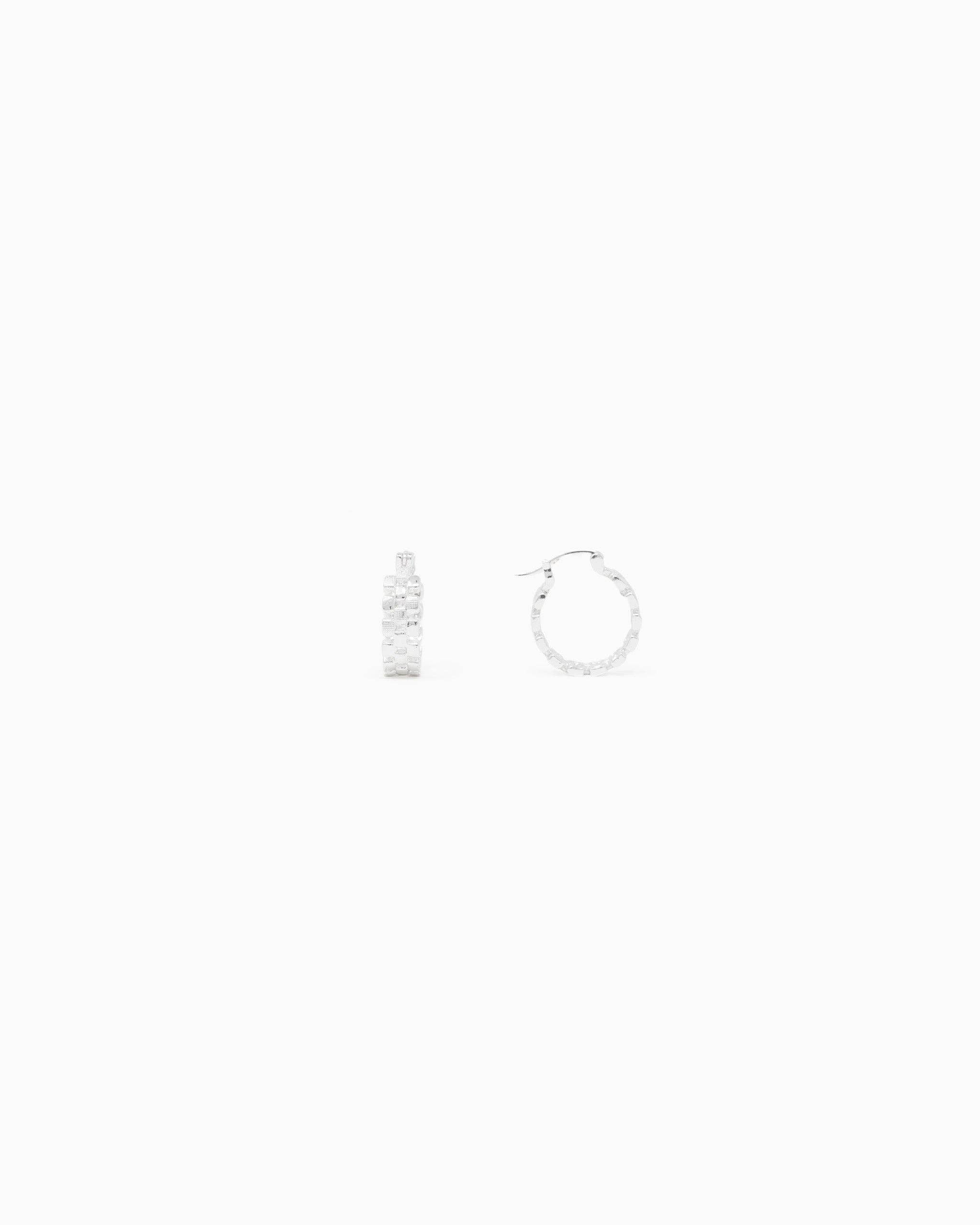 Checkered Pattern Cutout Gold Hoop Earrings