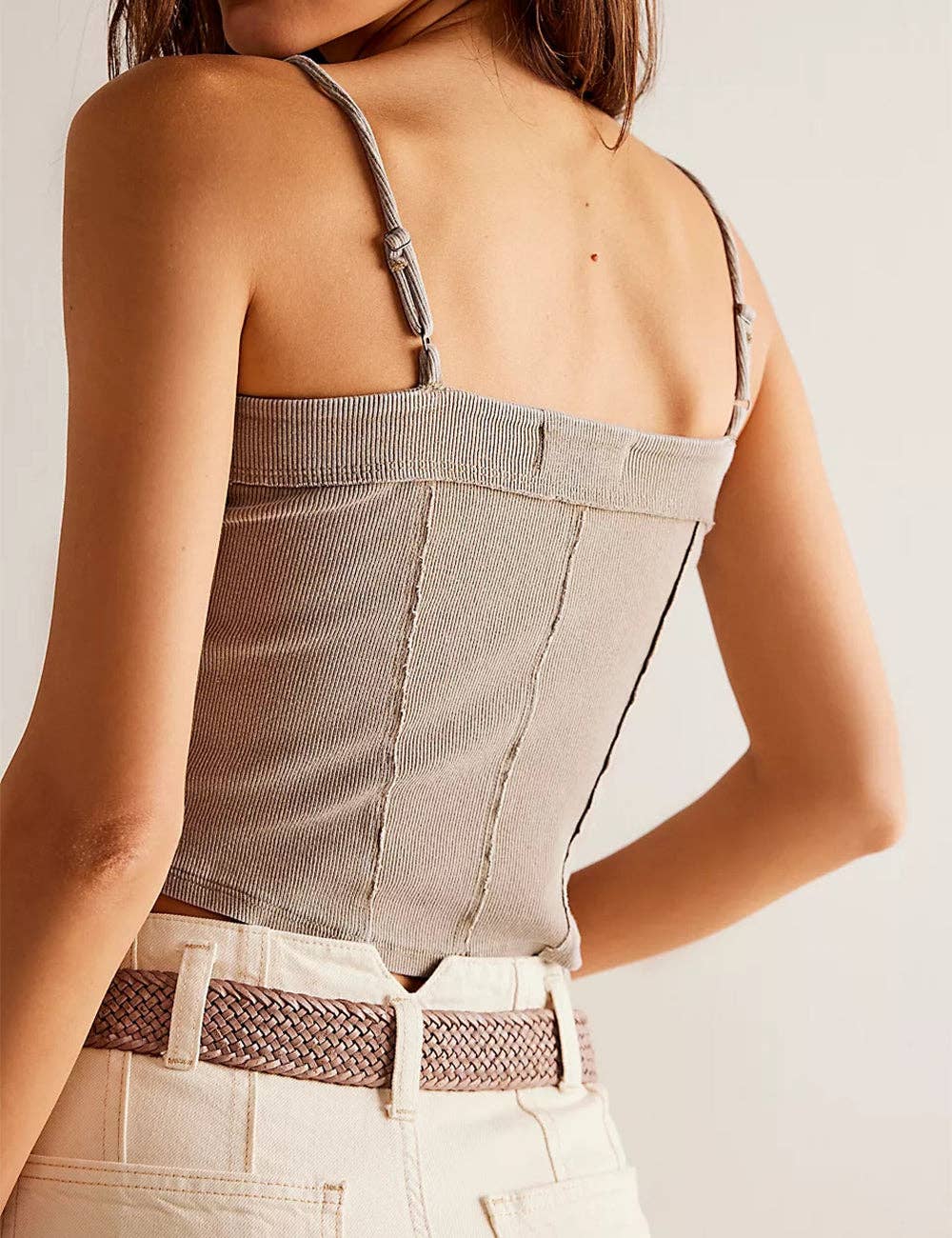 Sweetkama Solid Color Ribbed Corset Tank Top